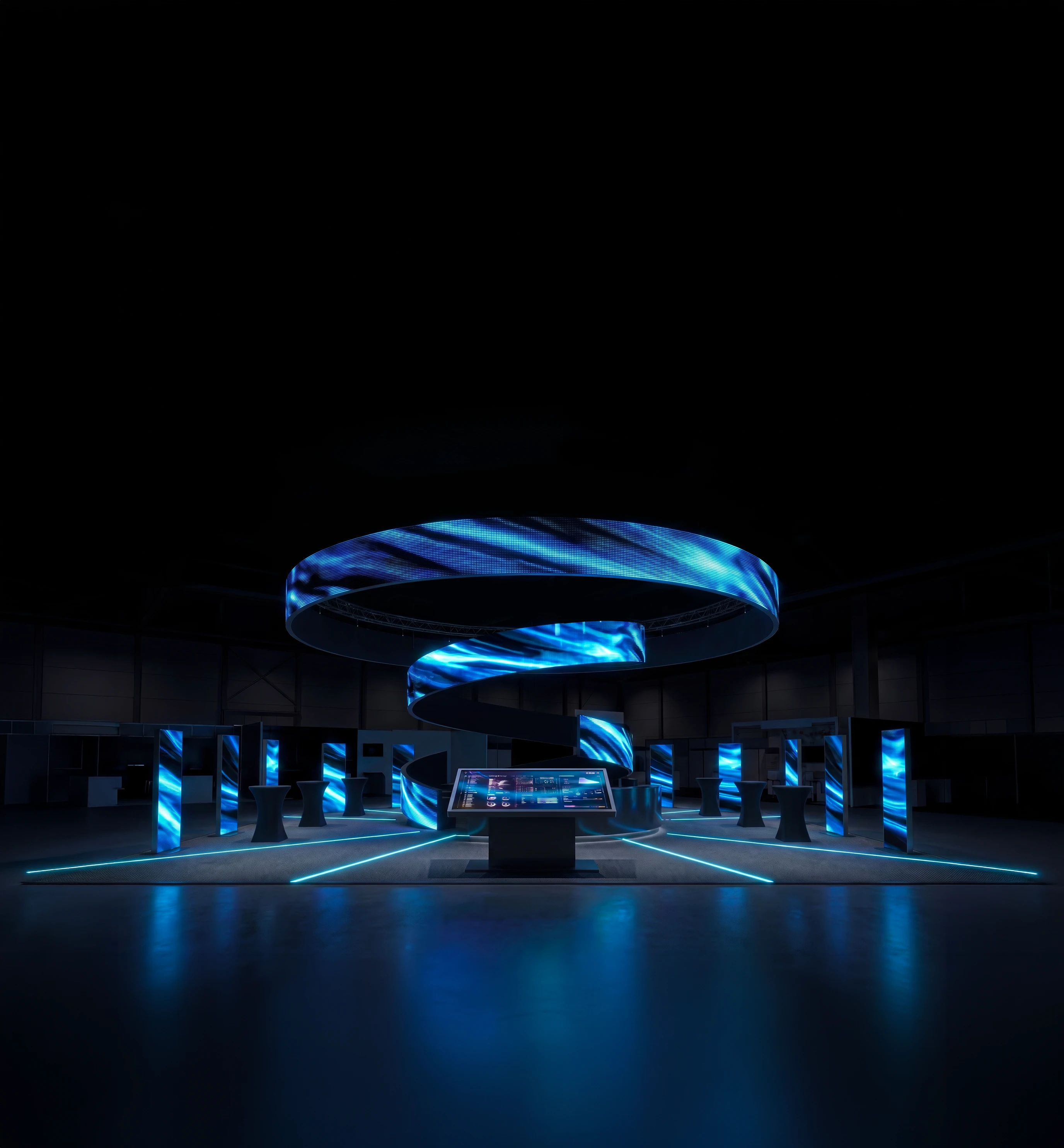 Estructura de pantallas LED en espiral instalada por Display LATAM